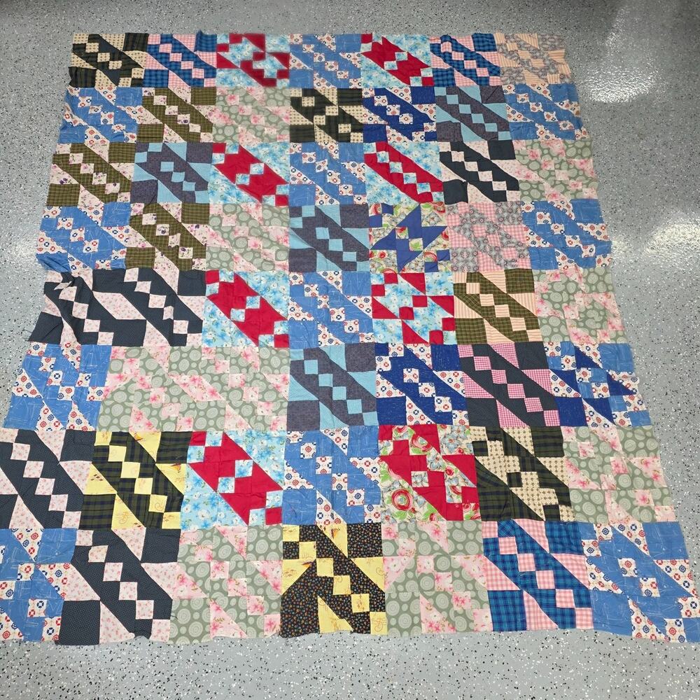 Vintage Jacobs Ladder Patchwork Quilt Top Nautical Novelty Hand Pieced 75 x 85